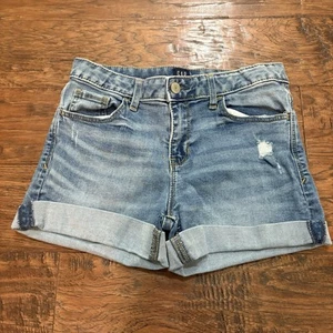 Gap Girls Size 14 Blue Denim Stretch Midi Shorts Distressed Roll Up, B#13 - Picture 1 of 3