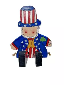 Wood PATRIOTIC UNCLE SAM Stars Stripes Seated Shelf Sitter - Picture 1 of 2