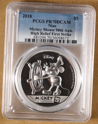 2018 Niue Island 2oz Silver $5 Mickey Mouse 90th Anniversary PCGS PR70DCAM - Image 1 of 3