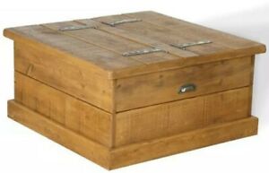 SOLID WOODEN COFFEE TABLE STORAGE CHEST BOX CONSOLE RUSTIC PLANK PINE FURNITURE