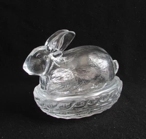 LE Smith Vintage Clear Glass BUNNY RABBIT ON A NEST Candy Trinket Dish Easter - Picture 1 of 5