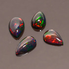 Natural Black Multi Fire Ethiopian Opal 4Pcs Pear Shape Gemstone 4Ct 10X7 11X6mm