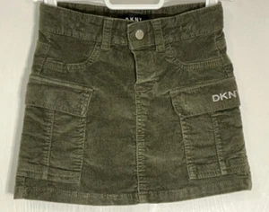 DKNY Little Girl Sz 5 Skirt Olive Green Corduroy Adjustable Waist Pockets Snap - Picture 1 of 10