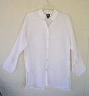 Eileen Fisher S White Top Linen Silk Blend  Mandarin Collar Button Up