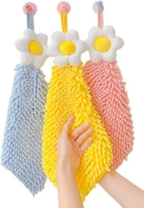 3 Pack Chenille Hand Towels, Kitchen Hand Towels with Loop, Hanging Hand Towels. - Picture 1 of 7