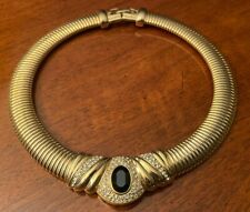 Vintage 80’s GIVENCHY Signed Black & Rhinestone Crystal Omega Collar Necklace