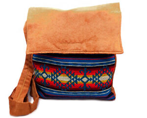 Aztec Tribal Striped Pattern Vegan Suede Cushioned Crossbody Purse Messenger Bag