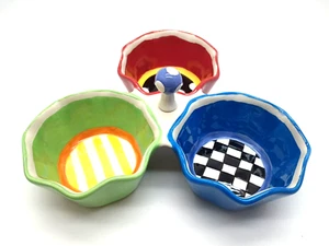 Nicole Engblom Multicolor Ceramic Handled 3-Bowl Condiment Server - Picture 1 of 4
