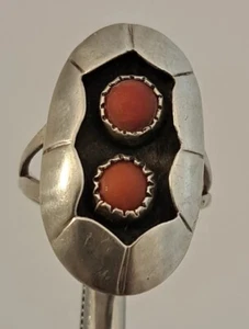 Native American RED CORAL Sterling Silver SHADOW BOX Handmade Ring size 7 NICE - Picture 1 of 5