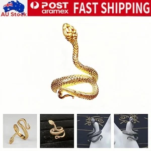 Men Women Retro Gothic Punk Animal Snake Resizable Ring Fashion Jewelry Gift - Picture 1 of 20