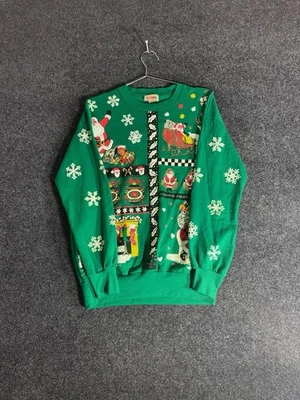 Cascanueces Vintage Navidad Sudadera Años 90 Verde Estampado Puff Copo de Nieve Mujer’s M Foto 1 de 4