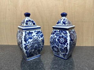 2 Oriental Vase Decorative Chinese Ceramic Pot Antique Lids Hand Painted Prunus - Picture 1 of 8