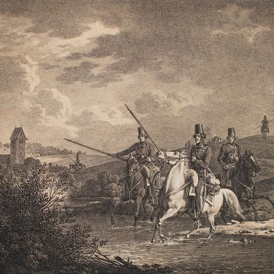 Carl Friedrich Heinzmann donische Kosacken Militär Schlacht getönte Litho 1822 - Bild 1 von 4