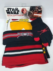 Star Wars Kids 3 Piece Winter Beanie Hat, Texting Gloves, & Scarf Set Disney NWT - Picture 1 of 5