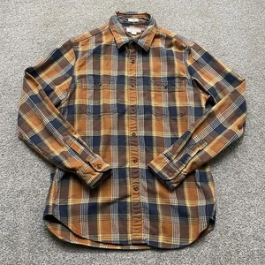 Wallace & Barnes Shirt Adult Medium Brown Blue Plaid Flannel Cotton Mens - Picture 1 of 11