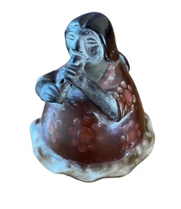 Folk Art Pottery Terracotta Statue Chulucanas Peru Round Woman & Flute Signed - Picture 1 of 16