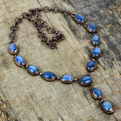 Colar de aniversário eletroformado corrente de cobre natural cianita negócio dos namorados - Imagem 1 de 4