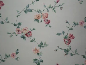 Vintage Light & Dark Pink Flowers on Green Vines on Off White by York SP7239 - Picture 1 of 17