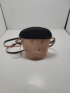 Small Crossbody Jute & Leather Bag Wicker Basket Purse w/ Beads 6” Boho Sisal - Picture 1 of 7