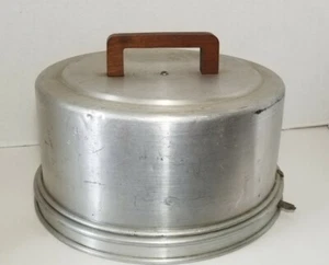 Vintage Aluminium Silber Metall Kuchenträger Retro Mid Century Holzgriff - Bild 1 von 18