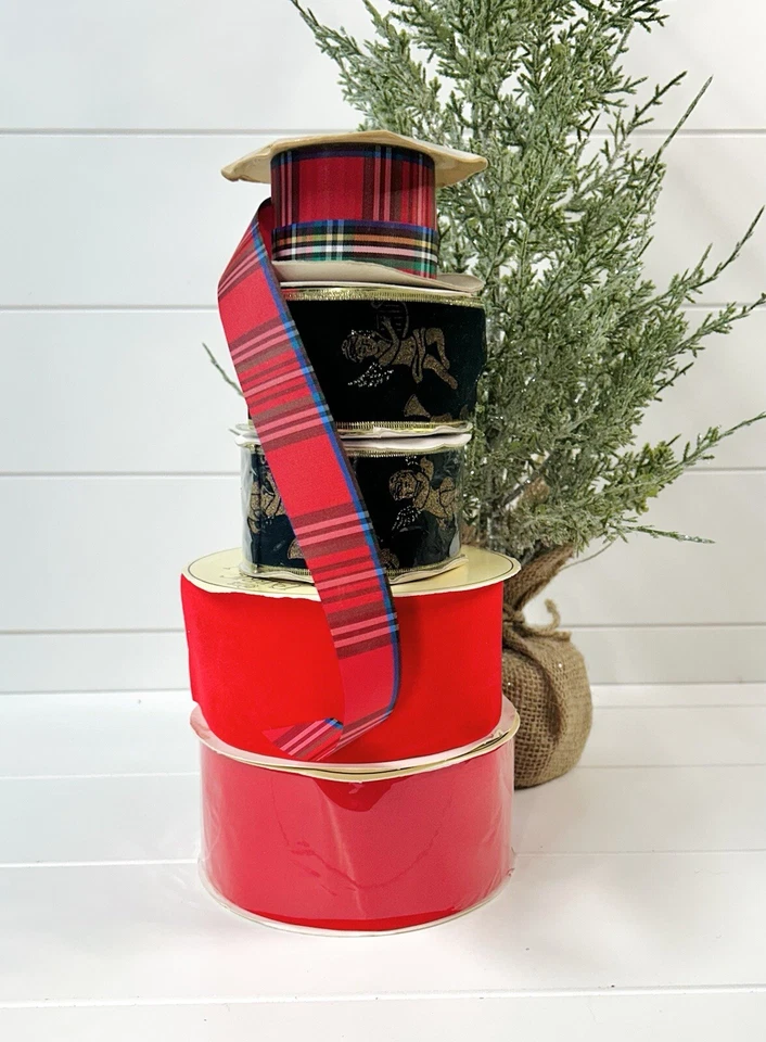 Paquete de 5 carretes completos y parciales de tartán a cuadros de colección de los años 80-90 Foto 1 de 4