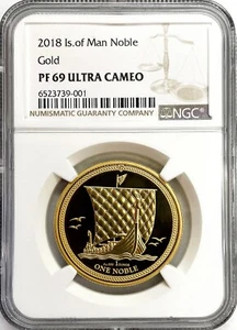 2018 GOLD ISLE OF MAN 100 MINTED 1 oz NOBLE PROOF COIN NGC PF 69 ULTRA CAMEO - Picture 1 of 2