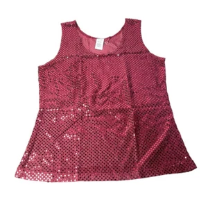 Vintage Sew & Saw Damen Medium Burgunderrot Ärmellos Tank Top Transparent Pailletten USA - Bild 1 von 4