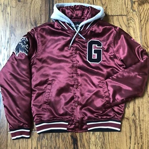 Harry Potter Mens S Gryffindor Satin Varsity Letter Jacket Hooded Snap - Picture 1 of 15