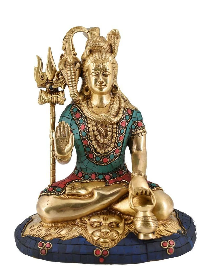 Estatua de latón ballena blanca Señor Shiva ídolo escultura dios hindú decoración del hogar Foto 1 de 4