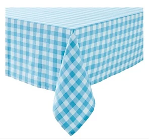 Blue White Gingham Plaid Tablecloth 60 x 84 Rectangle Oblong Cotton Easter - Picture 1 of 7