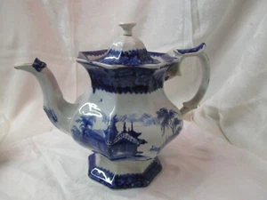 Antique 1846 George Phillips Longport Ironstone Flow Blue Teapot - Picture 1 of 11