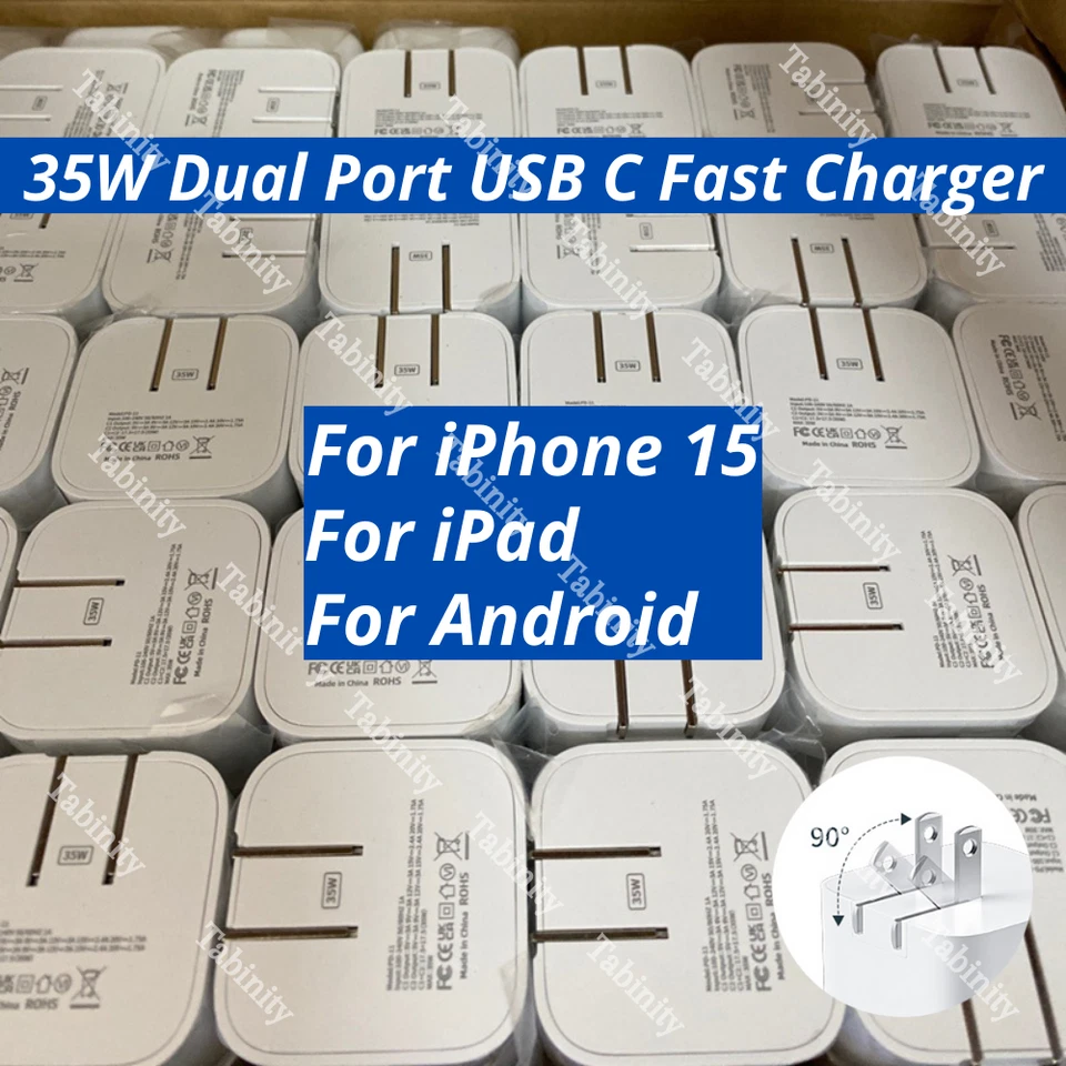 PD 35W Doble USB C Cargador Rápido Adaptador de Corriente para iPhone 15 14 13 12 Android Lote Foto 1 de 4
