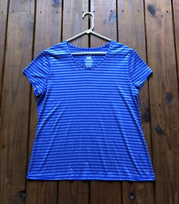 Danskin Now women's XXL semi-fitted blue stripe short sleeve vneck quick dry top - Image 1 of 4