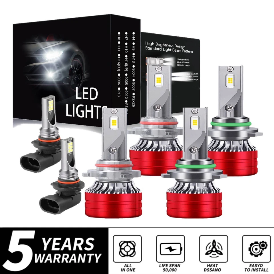 For Jeep Grand Cherokee 1999-2010 LED Headlight+Fog Light Bulbs F6 Kit White - Image 1 of 4