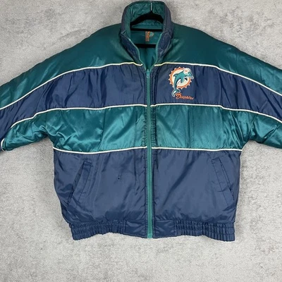 Vintage Miami Dolphins Jacket Coat Men Medium Teal Navy NFL Football Pro 90s - Image 1 of 4