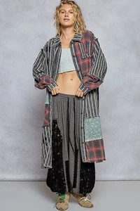 Neu POL Ballonärmel Relaxed Fit Twill Long Shirt Shacket leicht Large - Bild 1 von 10