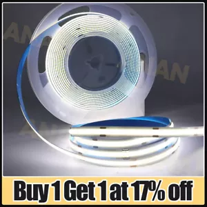 12V High Density COB LED Strip Lights Flexible Tape Light Home DIY Lighting 1-5M - Picture 1 of 17