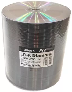 Paquete de 200 tapacubos Ridata Pro plateado brillante con CD-R de superficie de grabación PLATA DIAMANTE - Imagen 1 de 2