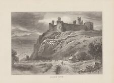 Harlech Castle Gwynedd Wales Gravure sur Bois Um 1880