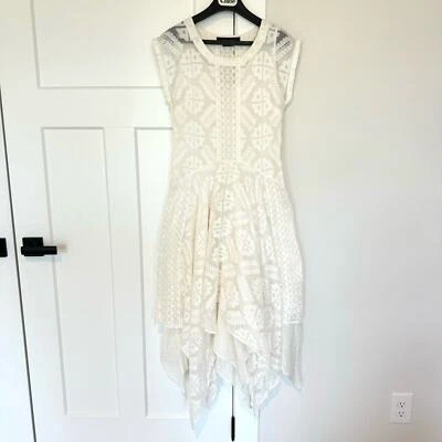 Vestido midi Payal Pratap Palena crema encaje dobladillo asimétrico OP Anthropologie Foto 1 de 4