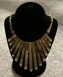 HAND CRAFTED WOODEN BIB COLLAR STATEMENT NECKLACE - Picture 1 of 24