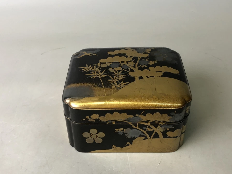 Y7886 BOX Gold Silver Makie small container Japan antique case storage interior - Image 1 of 4