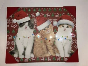 Holiday Time Christmas Cats Canvas Picture With LED Lights, 15x19 - Picture 1 of 4