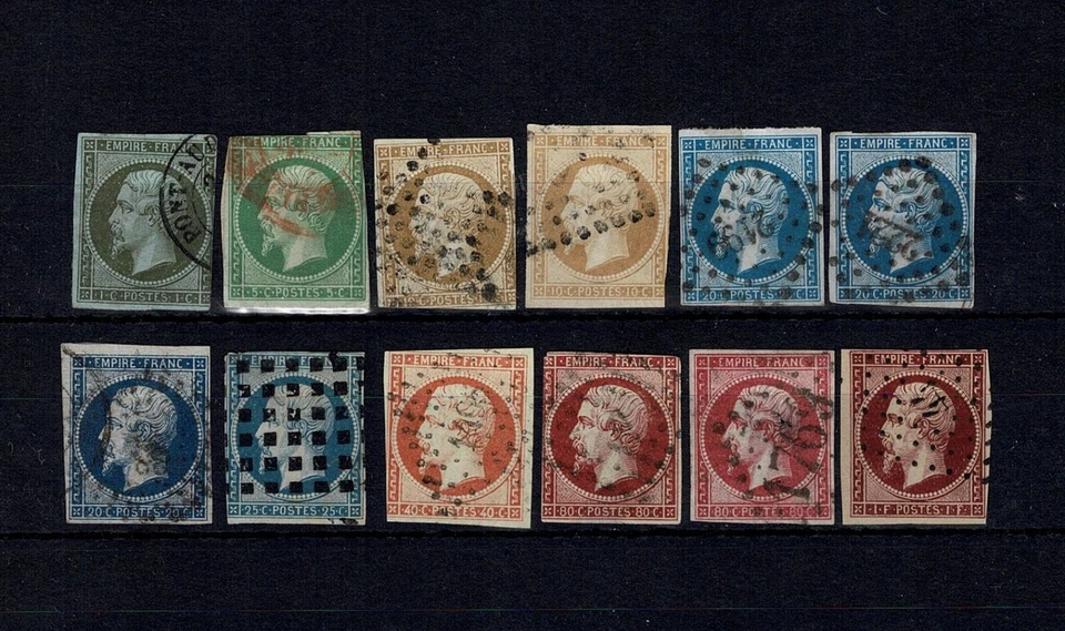 FRANCE YVERT 11-18 SCOTT # 12-21 " NAPOLEON III SET 12 STAMPS " USED F-VF X892 - Image 1 of 2