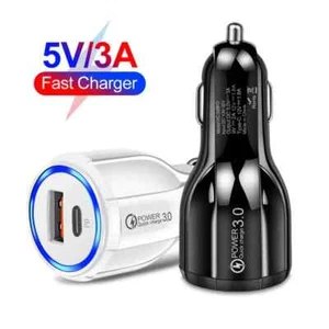 Adaptador de toma de corriente 3A para teléfono USB 18W QC3.0 PD tipo C cargador rápido para automóvil 2 piezas - Imagen 1 de 1