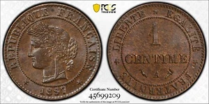 1897 A France 1 Centime Gad 105 PCGS MS64 BN Great Surfaces 4094 - Picture 1 of 5