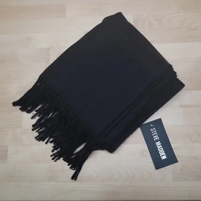 Steve Madden одеяло надежном шаль твердый черный бахрома мягкий 74 L x 28 W новый с Ярлыками - Изображение 1 из 4