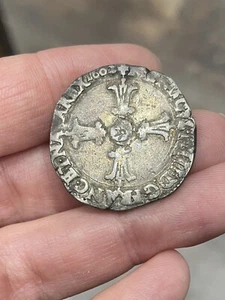 Henri IV 1/4 écu 3e type - bras fleuronnés - 1602 - F - Angers Rareté R3 - Imagen 1 de 2