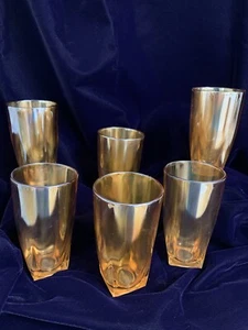 Vintage Peach Luster Jeanette Drinking Glasses Tumblers Square Bottom MCM - Picture 1 of 8