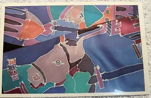 Postcard Ad Hand Painted Vintage Textile Artist Abstract Unposted Chrome Divided - Picture 1 of 2